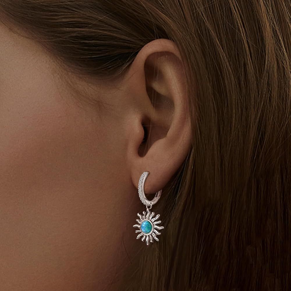 Personalized Ethnic Style Turquoise Sun Pendant Earrings